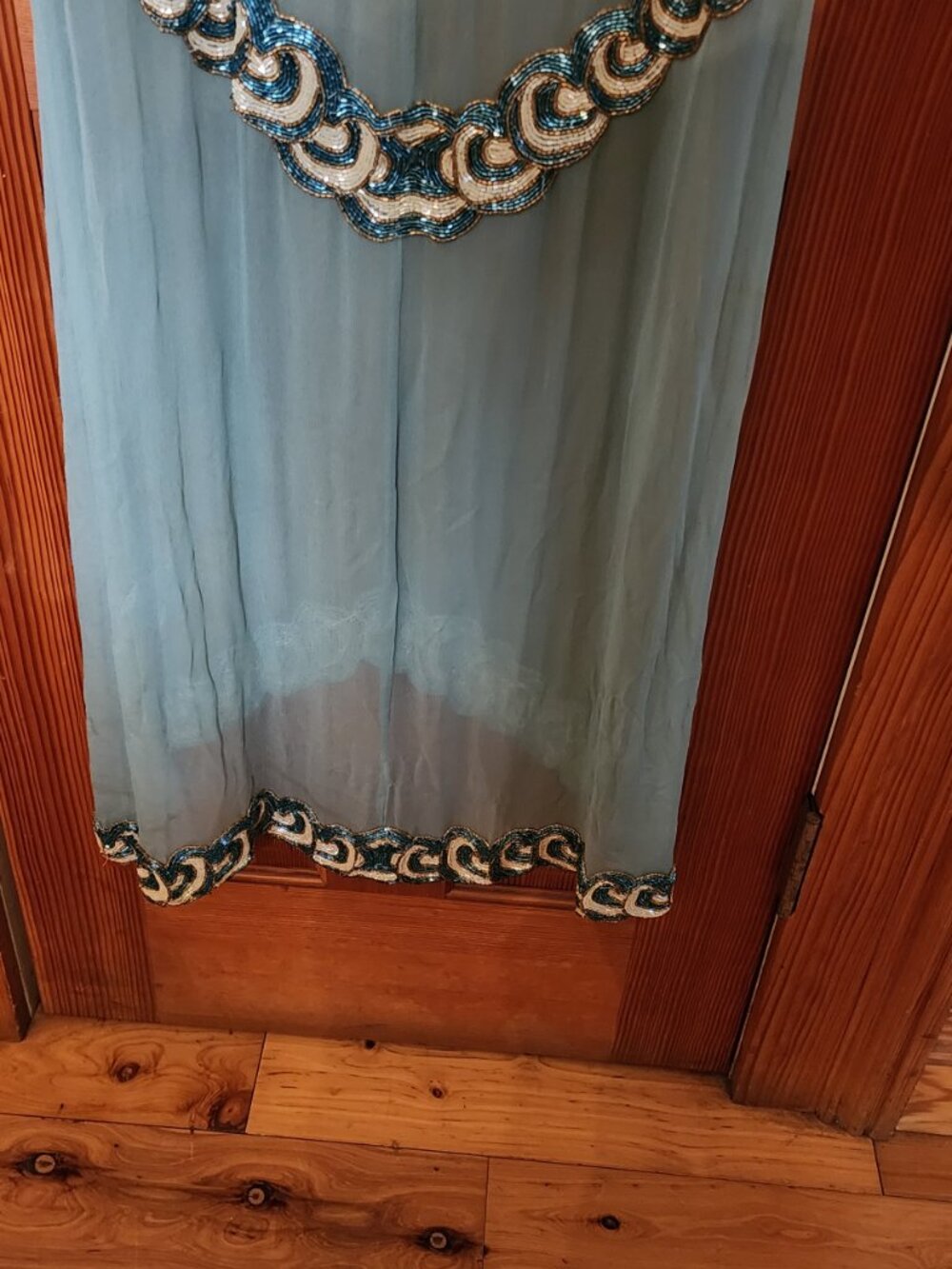 Gorgeous Beaded Sheer Silk Dress. Bias-Cut Underdress Silk Charmeuse.Blue. 8 - Picture 7 of 10